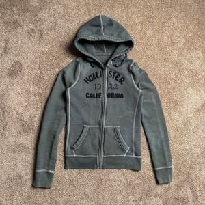 HOLLISTER FITTED WAFFLE KNIT-LINED ZIP UP HOODIE